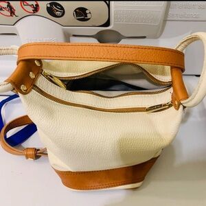 Valentina Cream and Tan Leather Bucket Crossbody